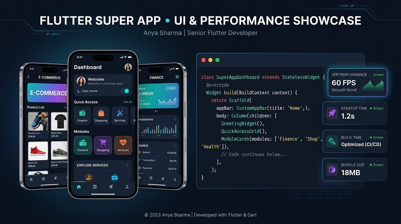 Flutter SuperApp UI & Architecture Kawsar Ahmed — Flutter SuperApp Mobile Architecture & UI Performance Showcase